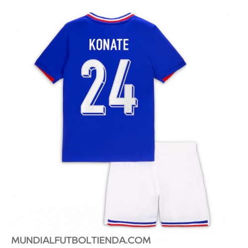 Camiseta Francia Ibrahima Konate #24 Primera Equipación Replica Eurocopa 2024 para niños mangas cortas (+ Pantalones cortos)